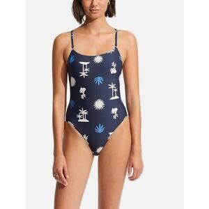 Seafolly La Palma Scoop Neck One Piece True Navy Size 10 New Womens